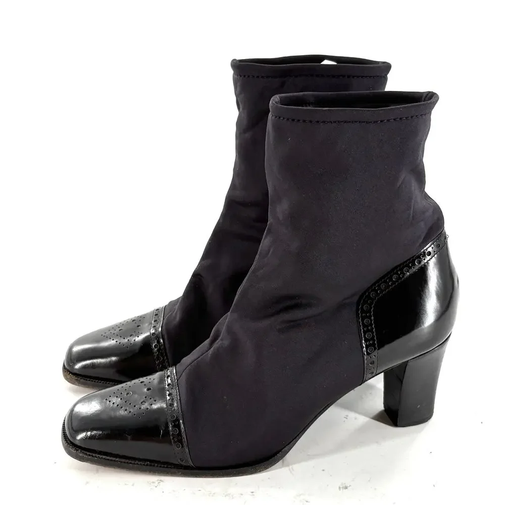 Bruno Magli Oxford Ankle Boots 9 39 Black Leather Academia Prep Whimsigoth Heel